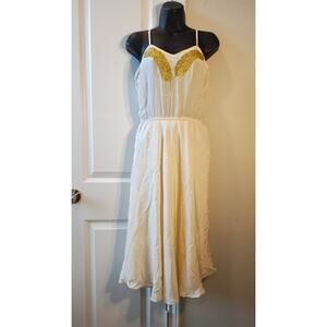 NWT Beyond Vintage Embroidered Golden Feather Silk Dress Size S